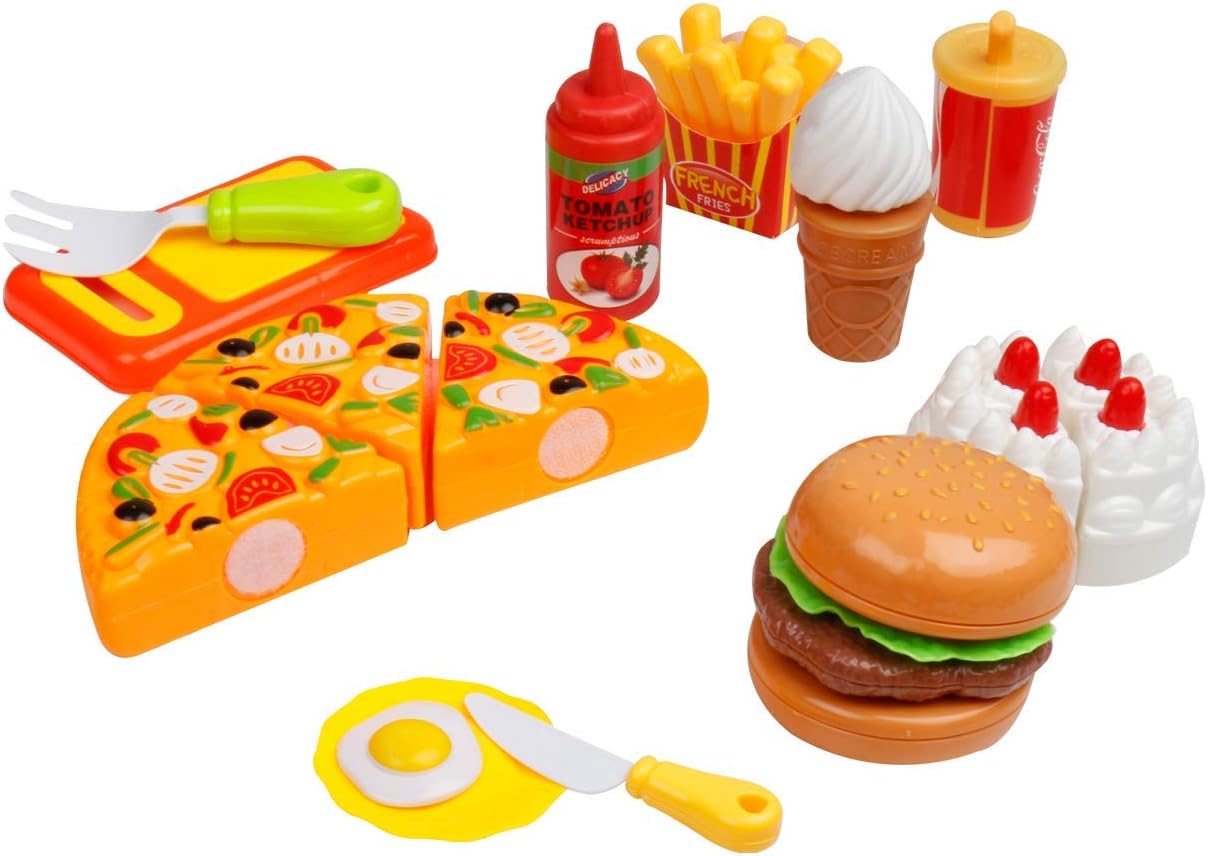 Authfort Fun Pizza Party Fast Food Pretend Cooking & Cutting Play Set Toy for Kids(Multi-Color)