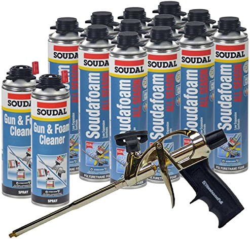 Soudal Kit, 12 Cans All Season Window & Door Foam, AWF Pro Foam Gun, 2 Gun & Foam Cleaners