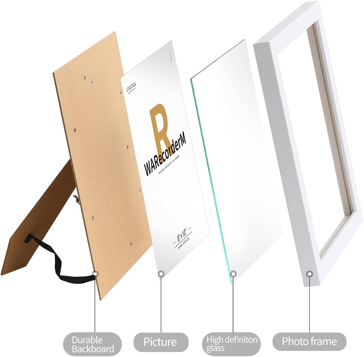 8x10 Picture Frames Set of 4 - High Definition Glass New Patten Frame - Wall Mounting Frame Horizontal Vertical Format