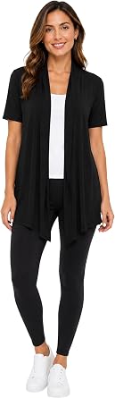 Women's Casual Solid Short Sleeve Basic Open Draped Front Cardigan Office Wear