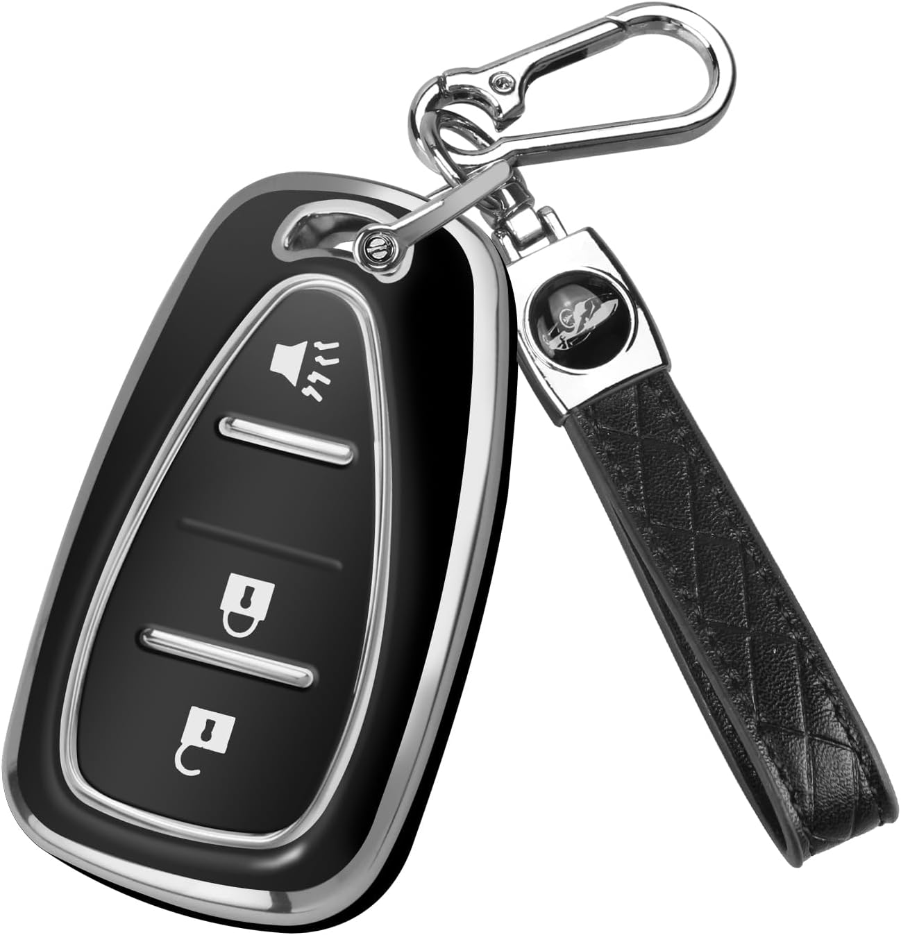 QBUC Key Fob Cover for Chevy, Car Key Fob Case with Keychain for Equinox 2018-2022 Sonic 2017-2020 Spark 2016-2022 Traverse Trailblazer Trax Accessories Protector (Black)