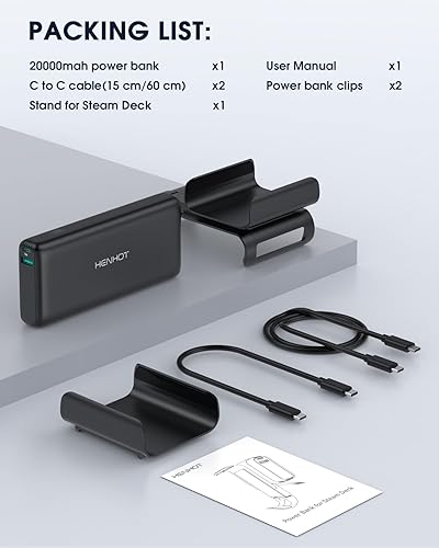 Miniatura 9 de Banco de energía de 65 W compatible con Steam DeckOLED, banco de energía portátil de 20000 mAh PD 3.0 con montaje trasero extraíble, batería externa