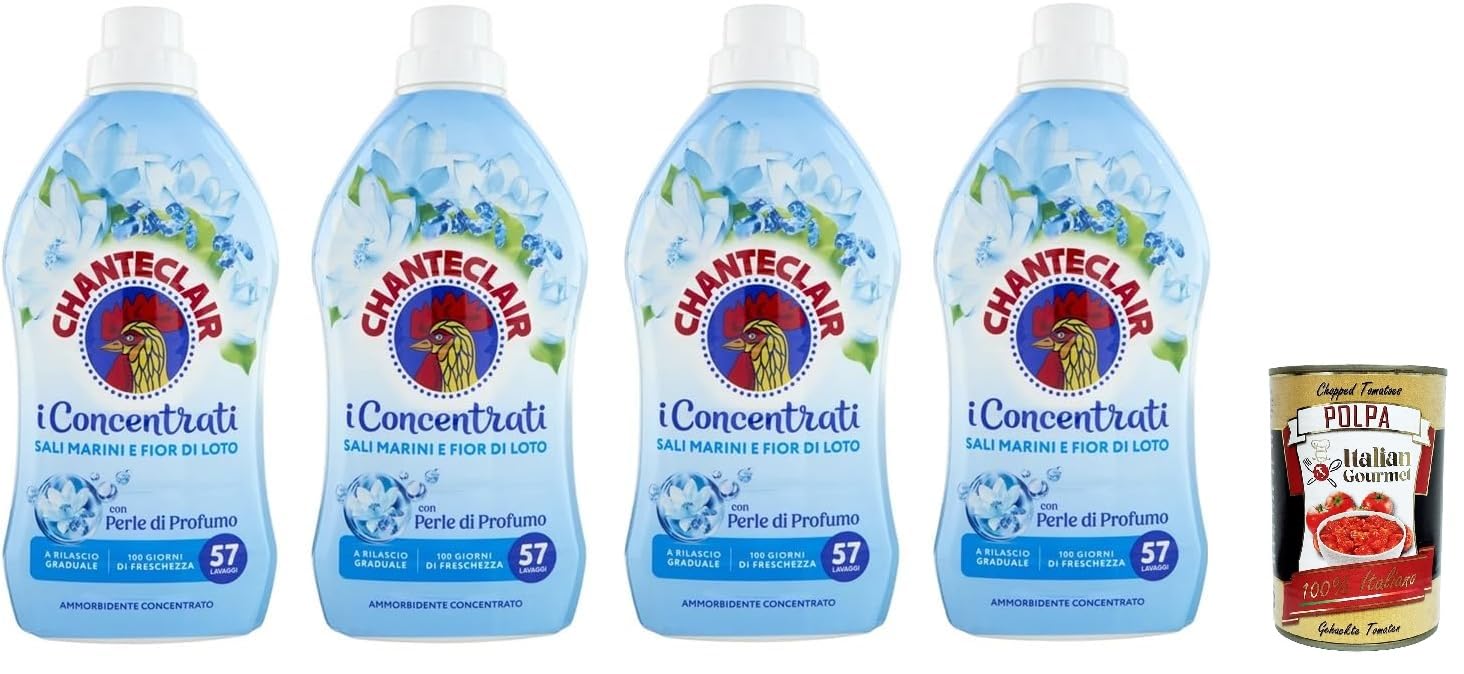Chanteclair I Concentrati – Adoucissant concentré, parfum sel de mer et fleur de lotus, pour vêtements doux et parfumés, 57 lavages 4 x 1140 ml & Italian Gourmet Polpa 400 g