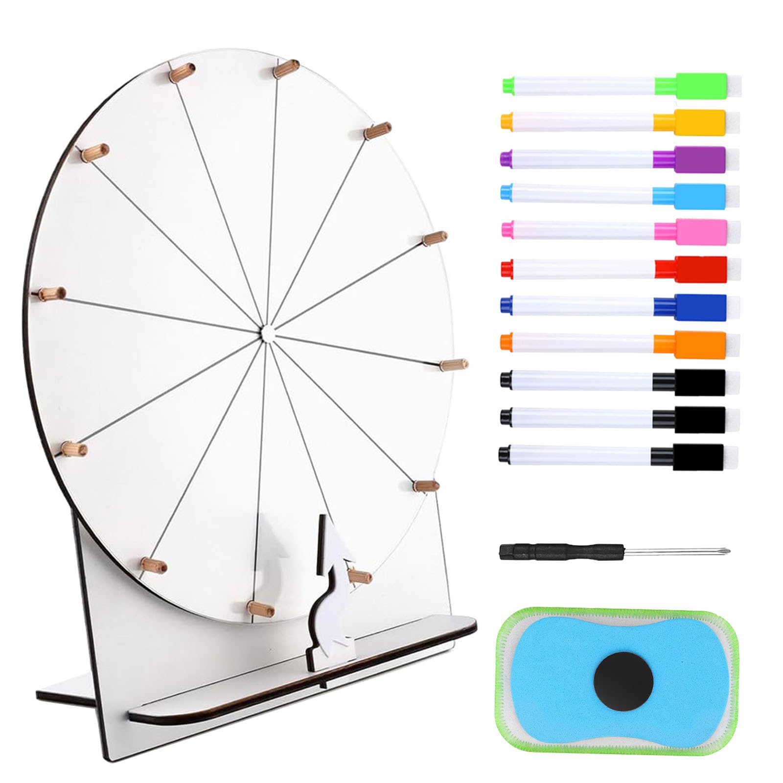 Ruota Portafortuna da Girare, 29 cm Ruota della Fortuna in Legno e Acrilico, 12 Slot Personalizzabile Gioco della Fortuna, DIY Girevole con Pennarello e Cancellino, per Giochi da Tavolo, Bianco