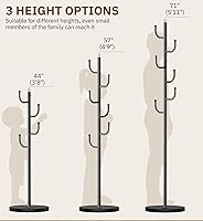 Vista 6 de MISSLO Perchero resistente independiente de 4 tamaños ajustables con base de madera estable, soporte de pie con 6 ganchos para colgar ropa, árbol