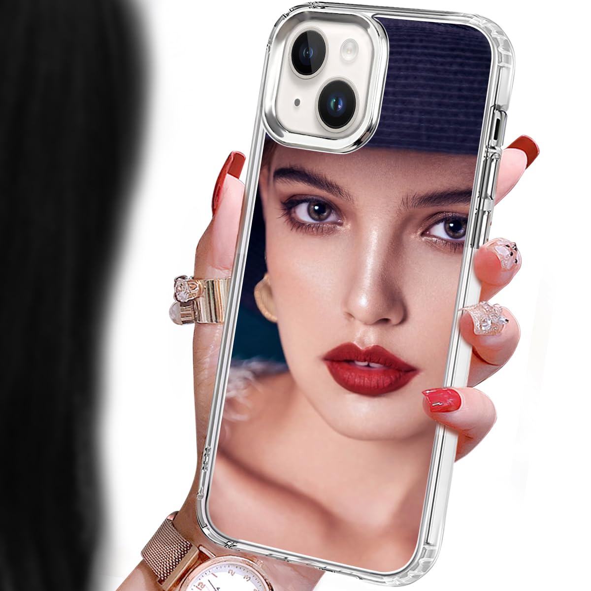 Cavdycidy for iPhone 15 Mirror Case for Women,Acrylic Mirror Phone Case That Can Be Used for Outdoor Makeup for Girl Who Love Beauty Silver