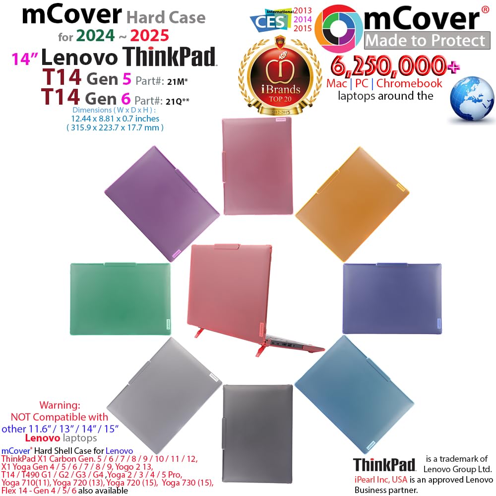 mCover Funda rígida solo compatible con Lenovo ThinkPad T14 Gen 5/Gen 6 Windows Notebook PC 2024-2025 de 14 pulgadas (con bisagra de 180°, no es compatible con ningún otro modelo Lenovo), color rojo