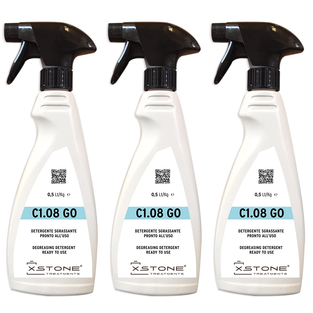Detergente SGRASSANTE pronto alluso per PULIZIA PROFONDA DI TOP CUCINA/BAGNO, TAVOLI in pietra naturale ecc. Pack 3 x SPRAY da 0,5 Litri