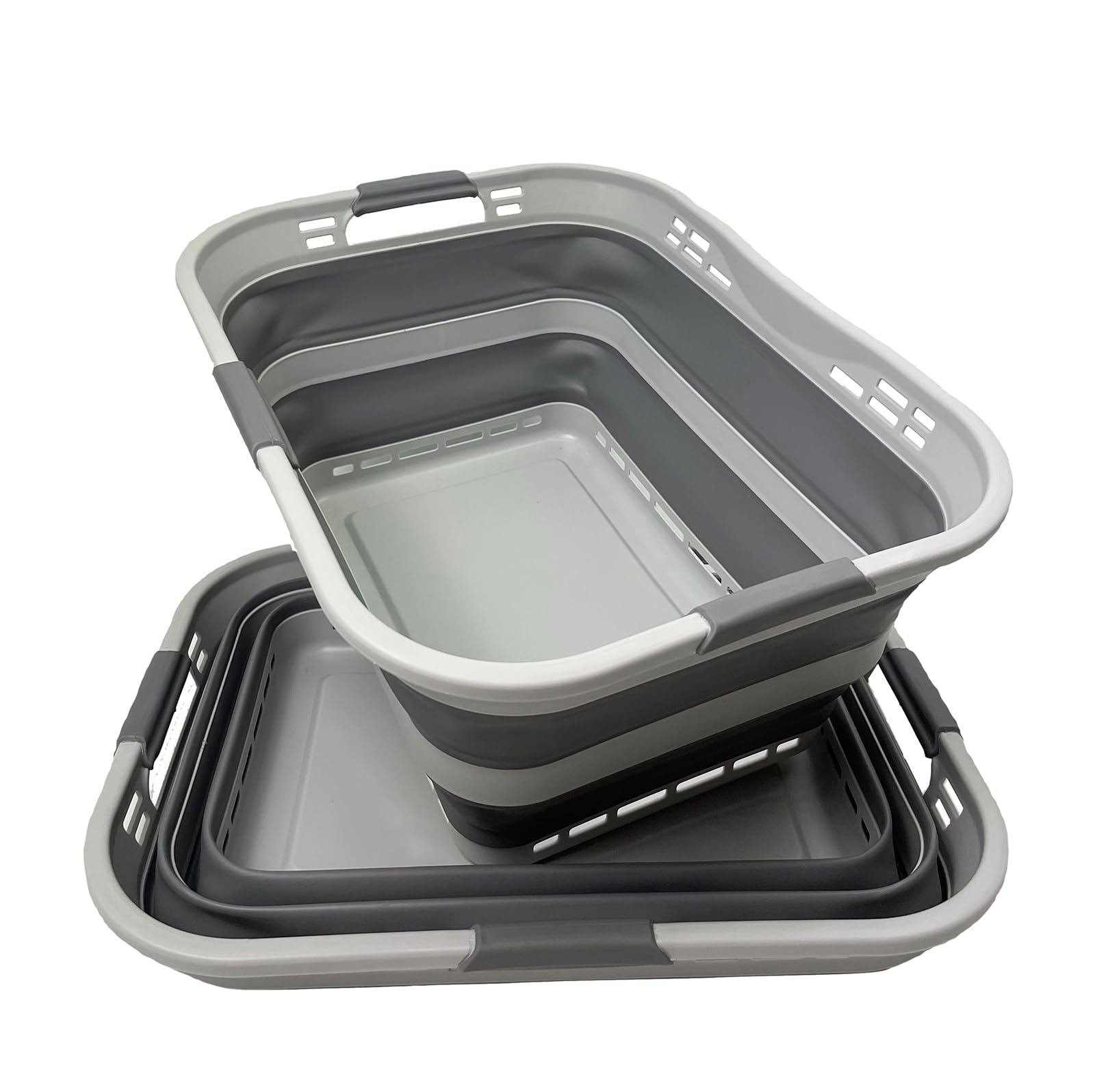 SAMMART Set of 2 Collapsible Plastic Storage Basket - Foldable Pop Up Storage Container - Portable Laundry Organizer - Space Saving Hamper (Grey, 42L (Style A))