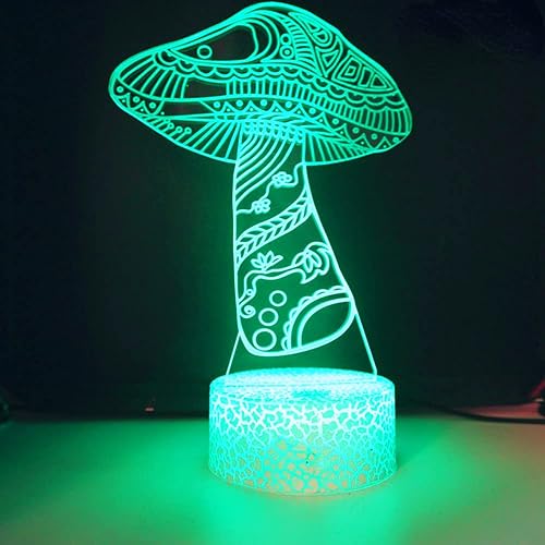 Jinnwell Lámpara de noche de hongos 3D Ilusion con interruptor táctil de 7 colores cambiantes para mesa o escritorio, lámparas de regalo de