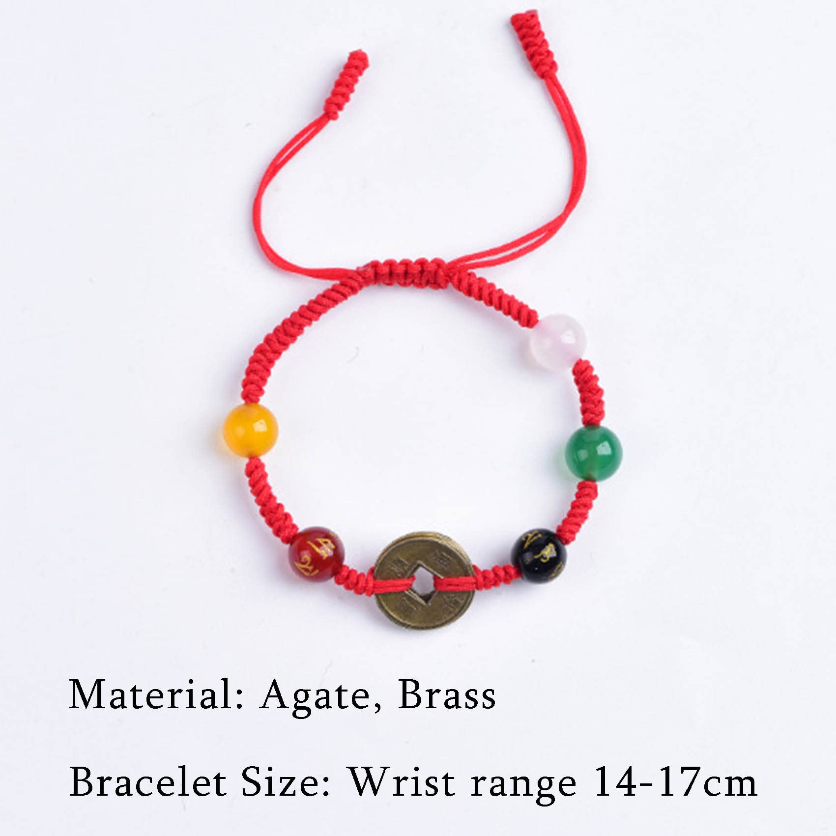 Pulsera de Hilo Rojo Amuleto Feng Shui Cinco Monedas Antiguas Encantos Dios de la Riqueza Cristal Rojo Talismán Budista Hecho a Mano de la Suerte para la Fortuna