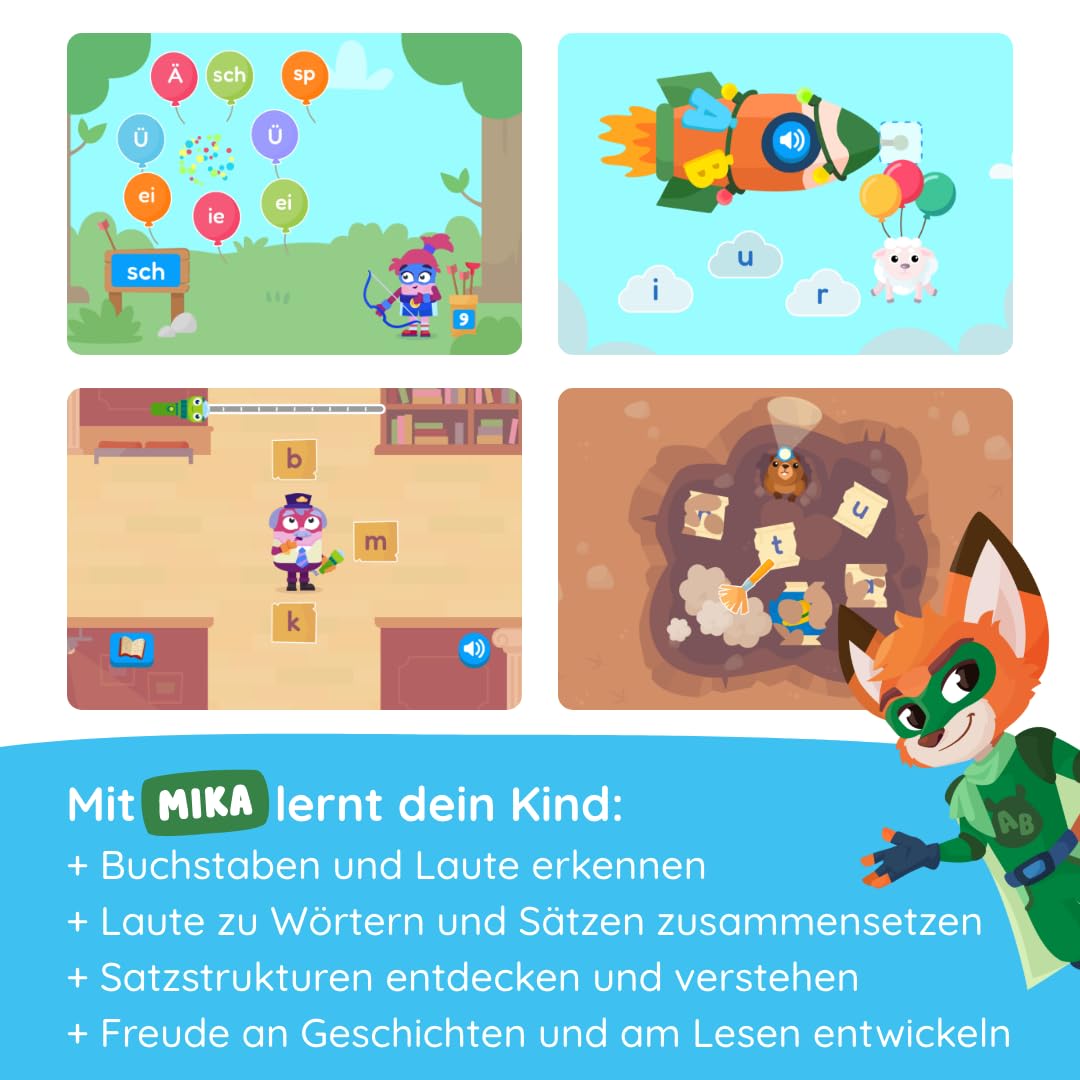 Edurino Figur Mika Wörter & Sätze ab 4 Jahren inkl. App | Innovatives & digitales Lernspiel | Buchstaben & Laute erkennen | Satzstrukturen verstehen | Laute zu Wörtern & Sätzen zusammensetzen