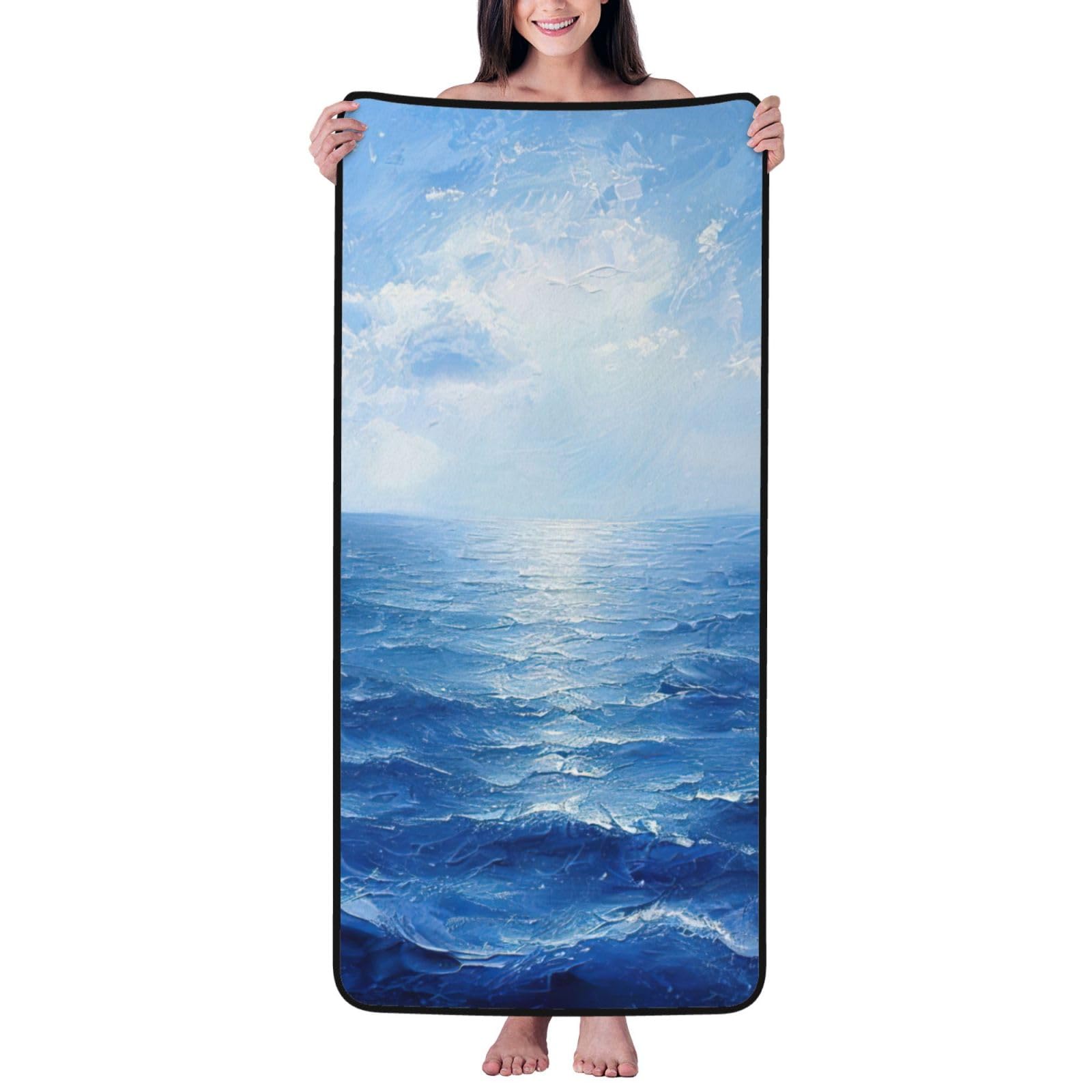 Tamiger Blue Ocean Sea Print Unisex Coral Velvet Bath Towel For Home Bathroom Hotel Spa Beach Travel Daily Use