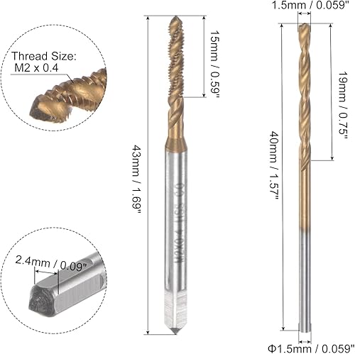 Miniatura 2 de HARFINGTON Juegos de grifos y brocas, máquina de rosca de rosca M2 x 0.4 pulgadas, rosca de flauta en espiral y broca giratoria de 0.079 pulgadas,