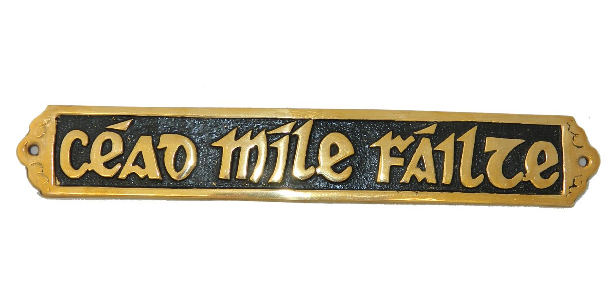 Liffey Artefacts Large Solid Brass Wall Plaque With Cead Mile Failte On Black