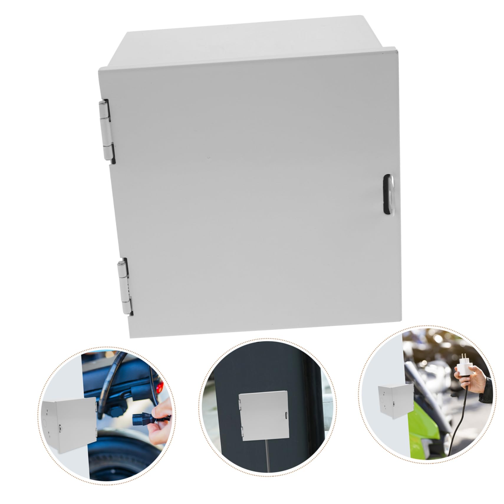 Caja Protectora de Tomacorriente para Vehículos Eléctricos Cerradura, Material Hierro white Resistente para Uso Exterior y Eliminador de Adaptadores Adicionales