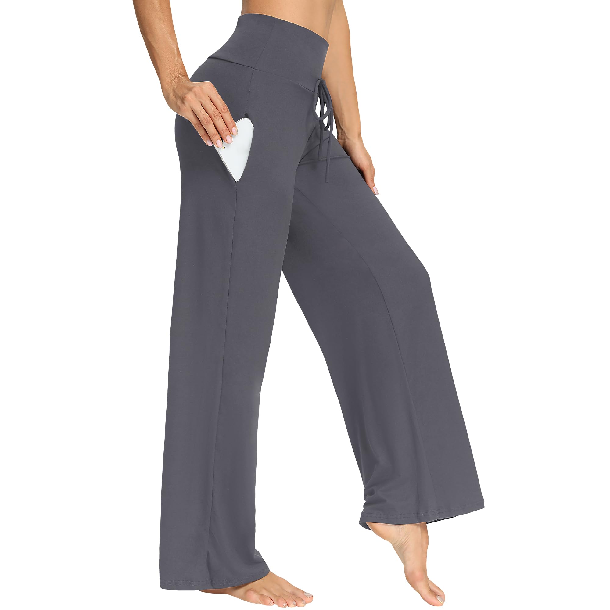 DDOBB Weite Hosen Damen Bügelfreie Leichte Stoffhose Elegante Sommerhosen Palazzo Hose Weites Bein für Damen Hohe Taille Lässig mit Taschen