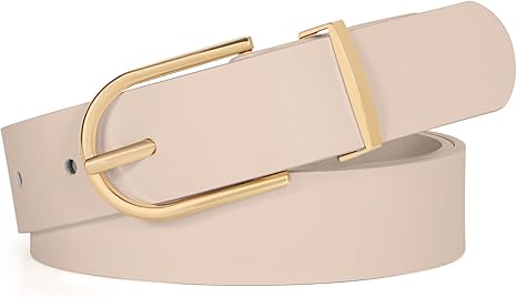 SANSTHS Women Faux Leather Chic Belts for Jeans Pants Fashion Ladies Belt Solid Color with Gold Curved Pin Buckle