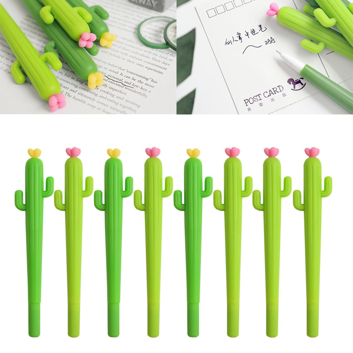 LALAFINA Penna Gel Cactus Verde 24 Pezzi, Punta Fine, Plastica Portatile