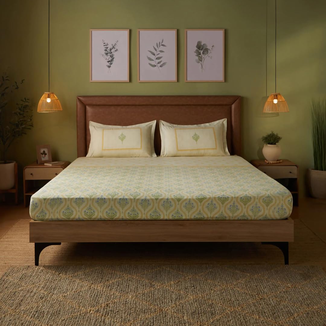 Cotton Bedsheet for Double Bed Queen Size | 100 x 90 Inches | Double Bed Bedsheet with 2 Pillow Covers, 144 TC, 100% Cotton, Soft and Breathable - Chippa Lane Collection (Gulshan)-picture-31