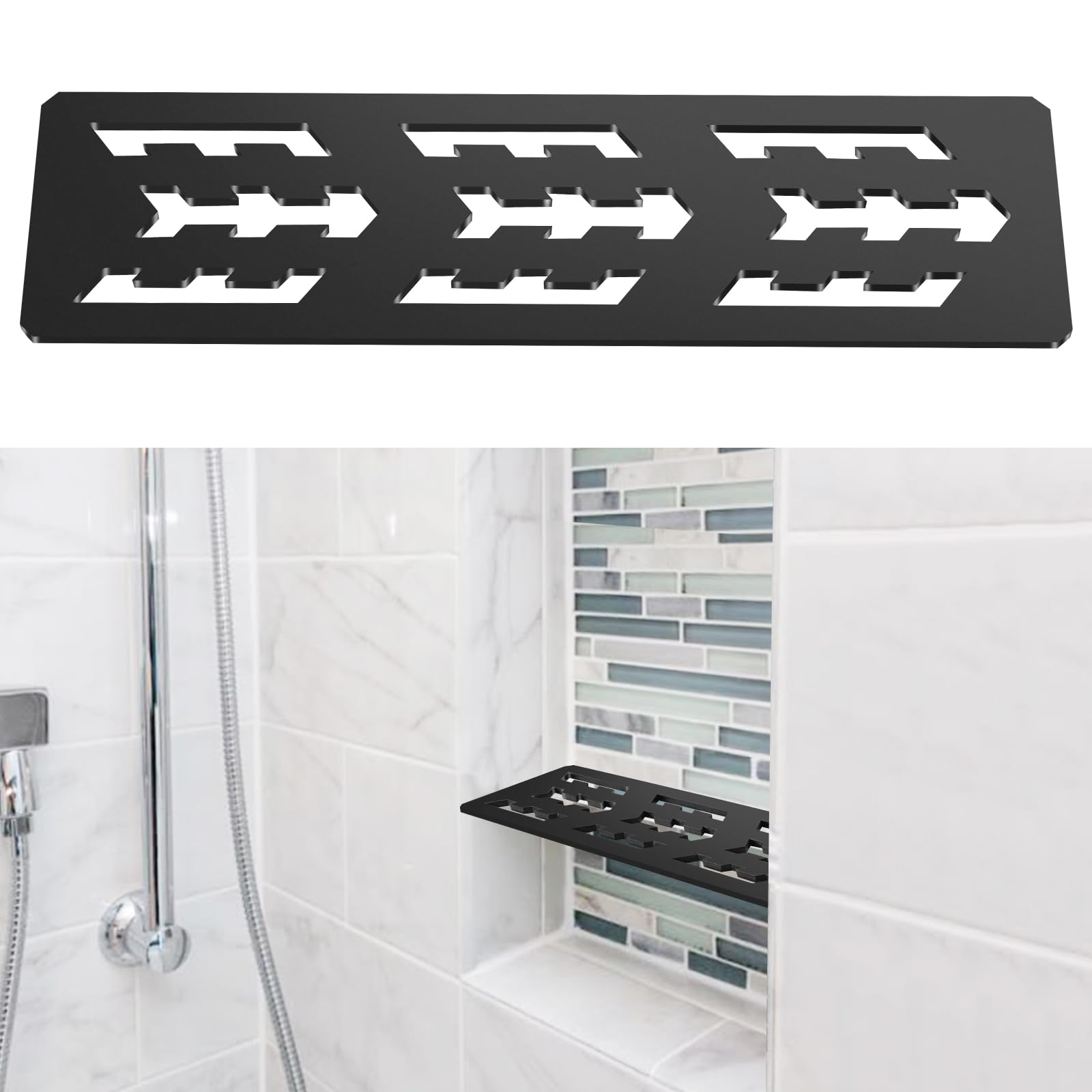 Hezaosth Rectangular Shelf for 12 Inch Tile Prefabricated Niches, Shower Niche Shelf with Frosted Anodized Aluminum Finish, Fits 1/8 inch Grout Lines