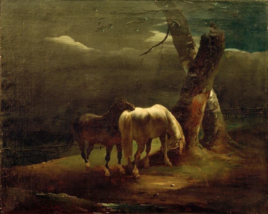 Toile chevaux au pâturage Géricault : affiche impression et peinture murale salon 60x90