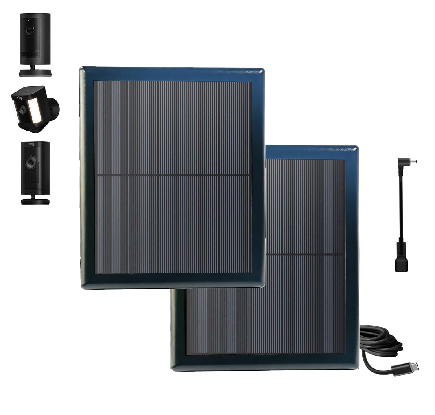 Pannello solare da 8 W per fotocamera ad anello, confezione da 2 caricabatterie per anelli faretti, caricabatterie solare per campanello ad anello, pannello solare per telecamera di sicurezza, cavo