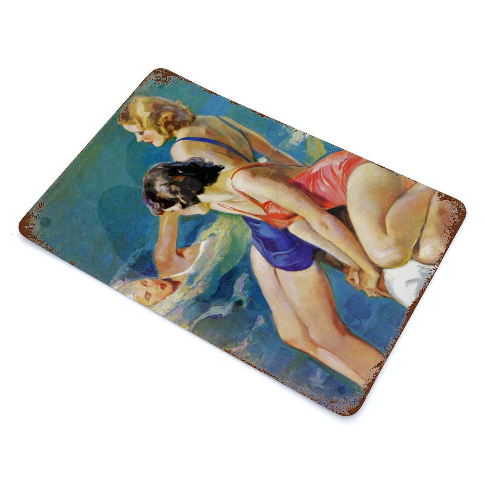 Pool 11.8"x7.9" Rustic Tin Plaque, Industrial Home Decor for Farmhouse, Kitchen And Entryway Decor