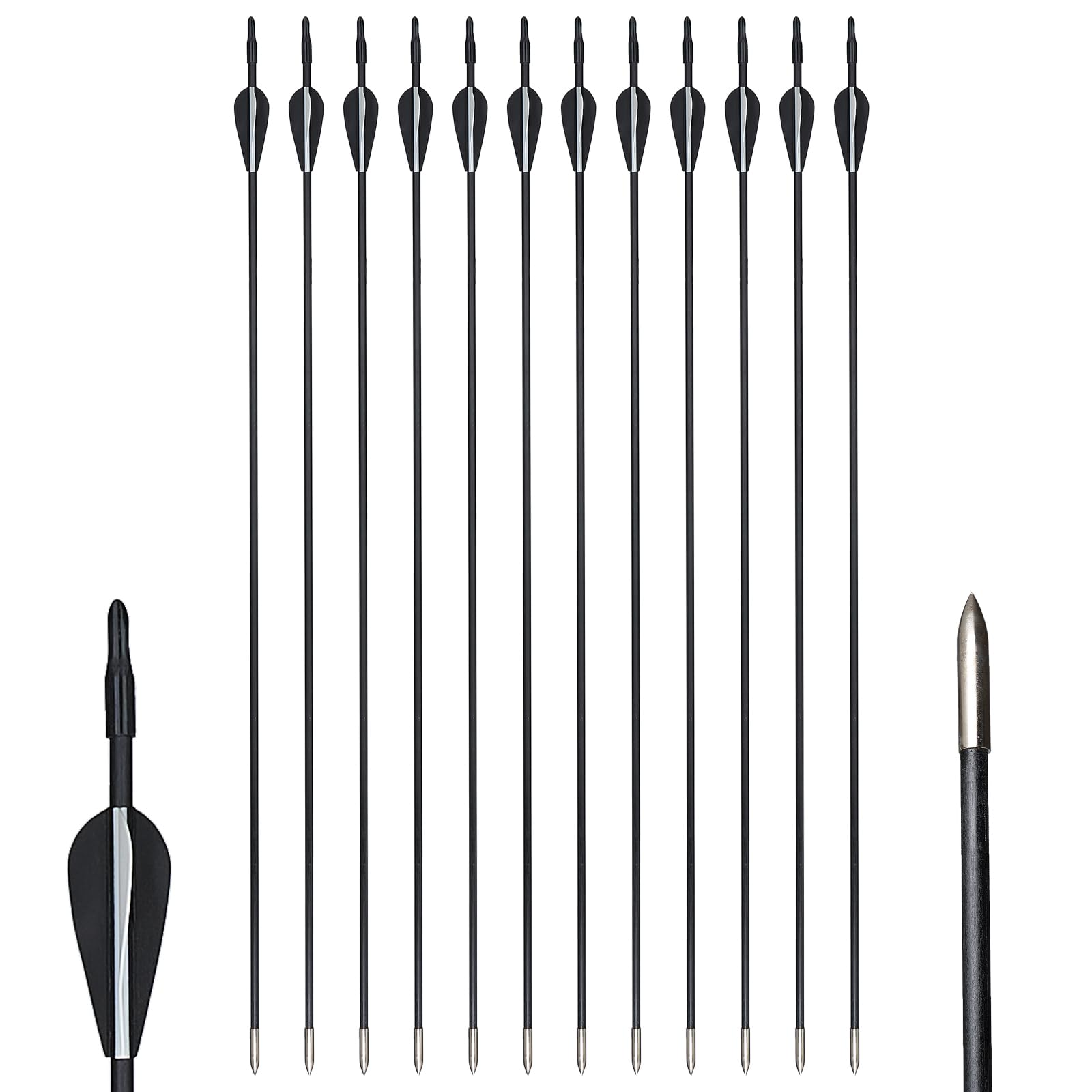 Toparchery Lot de 12 flèches en Fibre de Verre pour tir à l'arc de 31 Pouces - Flèches en Fibre de Verre pour arcs recurvés et arcs de Sport, Spine 800