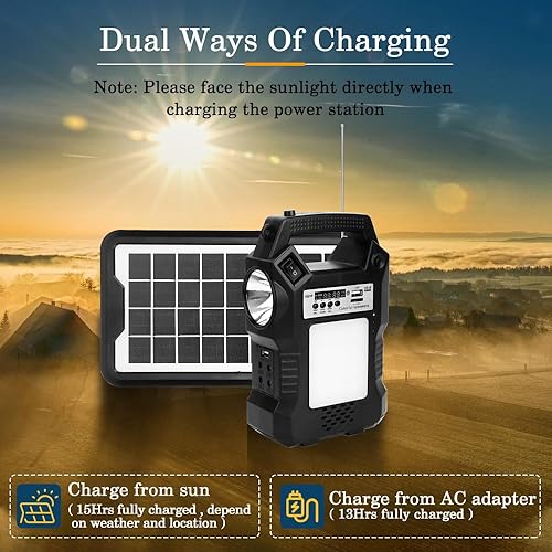 Miniatura 7 de Fuente de alimentación solar portátil al aire libre 4500 mAh, luz de emergencia solar LED con 12 cuentas de lámpara, linterna, funciones de radio y