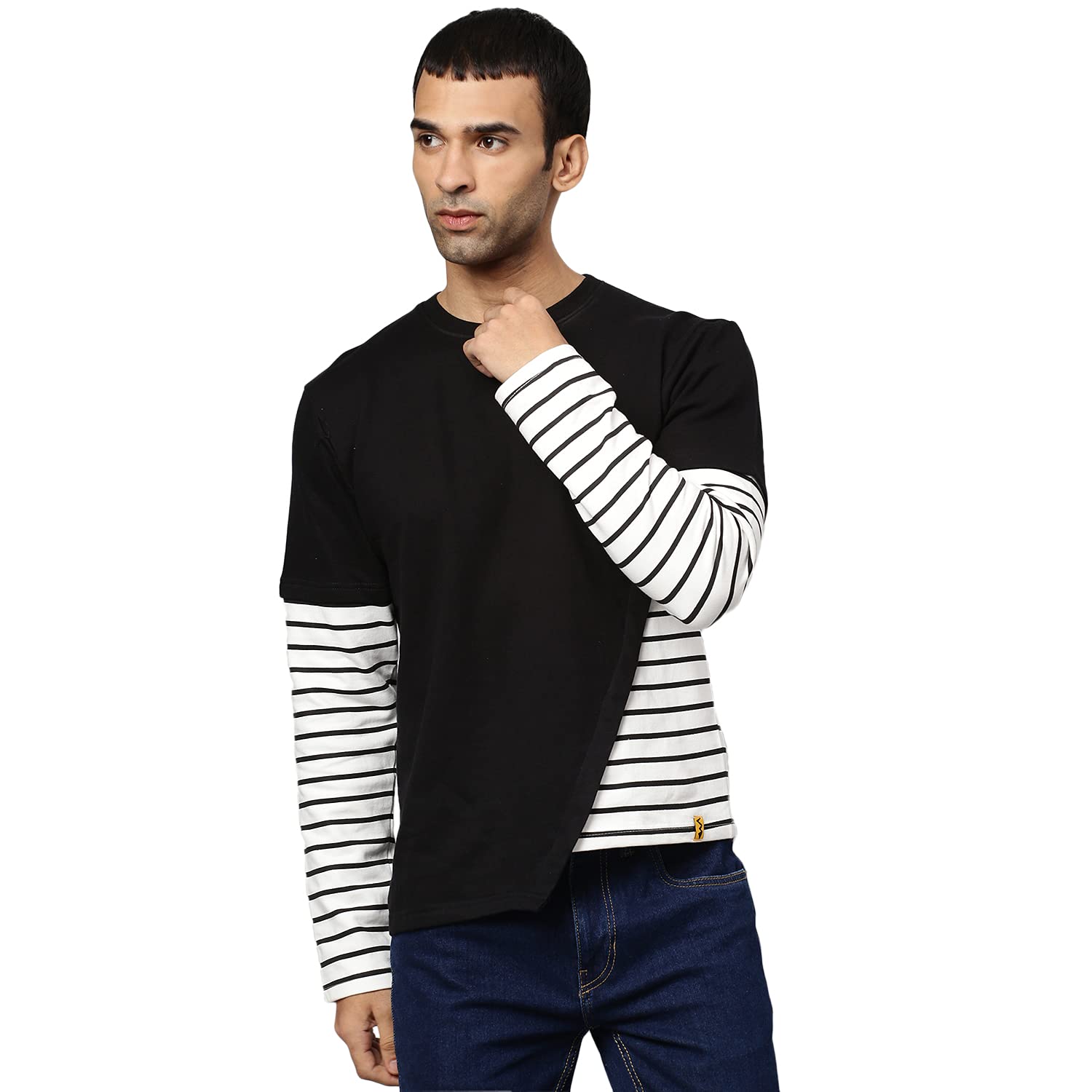 Campus Sutra Men All New Black:White Striped Full Sleeve Stylish Casual Sweatshirts in black