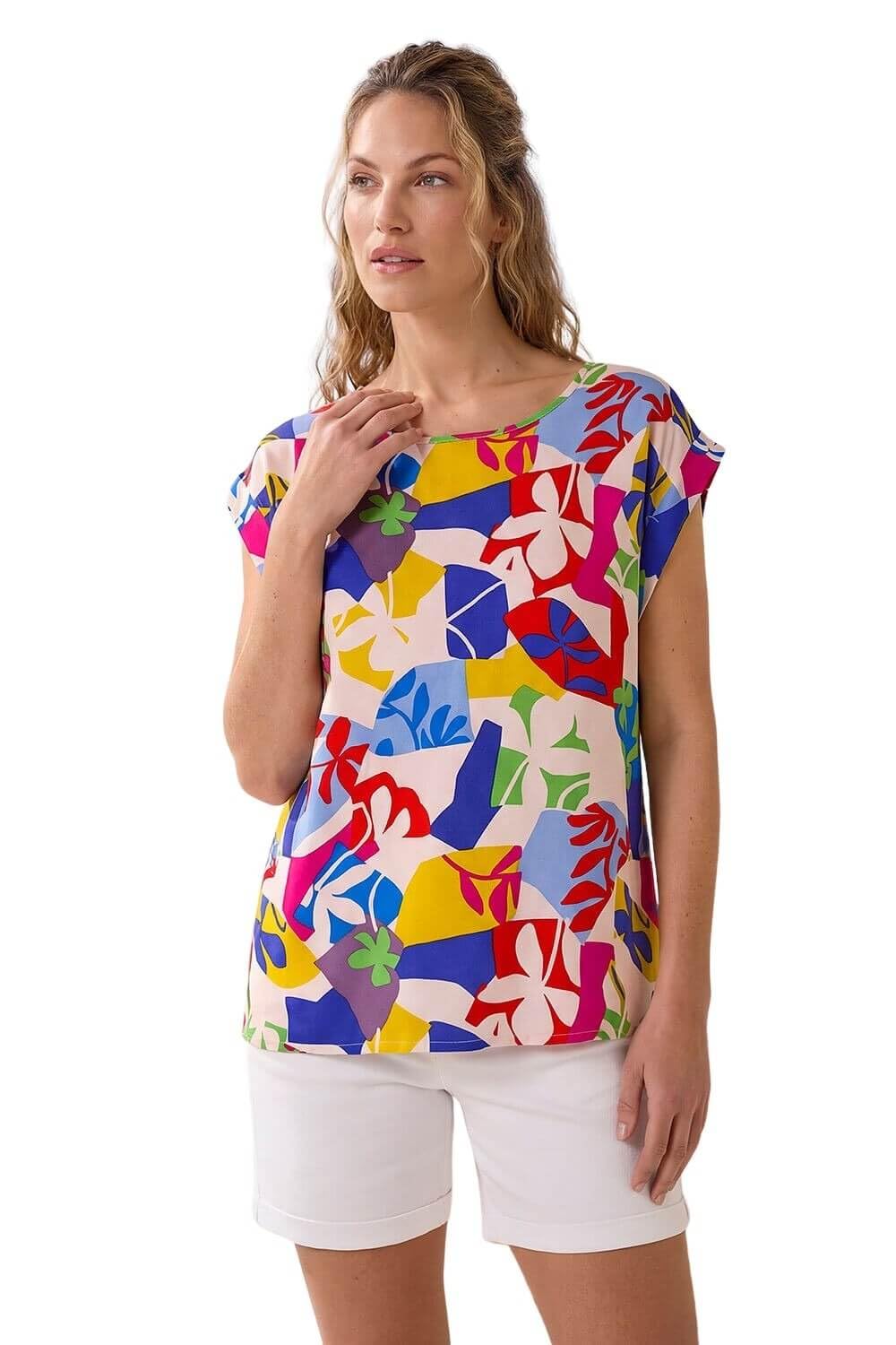 Roman Women's Abstract Print Shell Top in Ecru | Size: 20