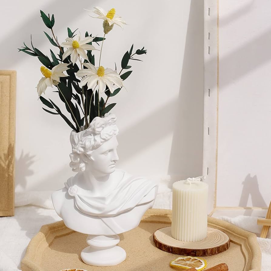 Amazon.co.jp: 花瓶 現代彫刻 陶器 石膏人 造花付き F ミニ花器