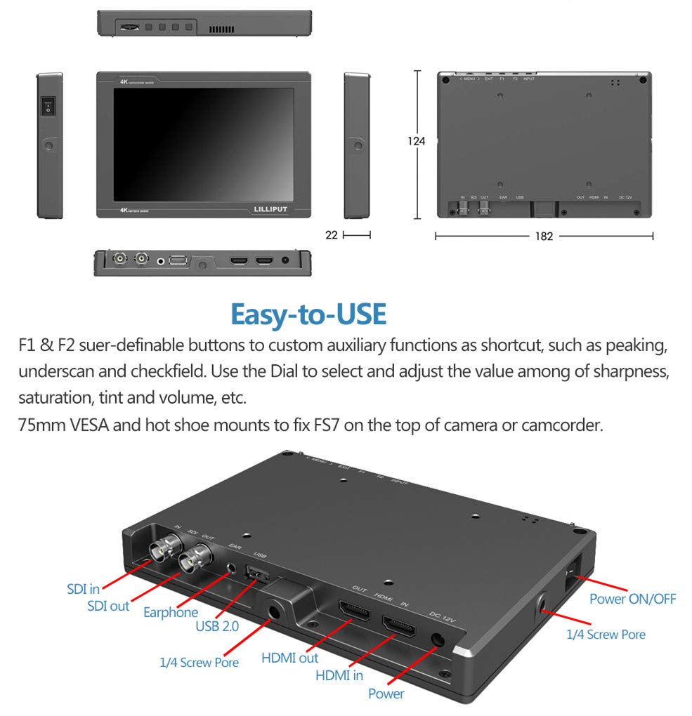 LILLIPUT FS7 7-calowy monitor DSLR 3G SDI 4K HDMI LCD IPS Full HD 1920x1200 przenośny monitor pola do kamer Rig