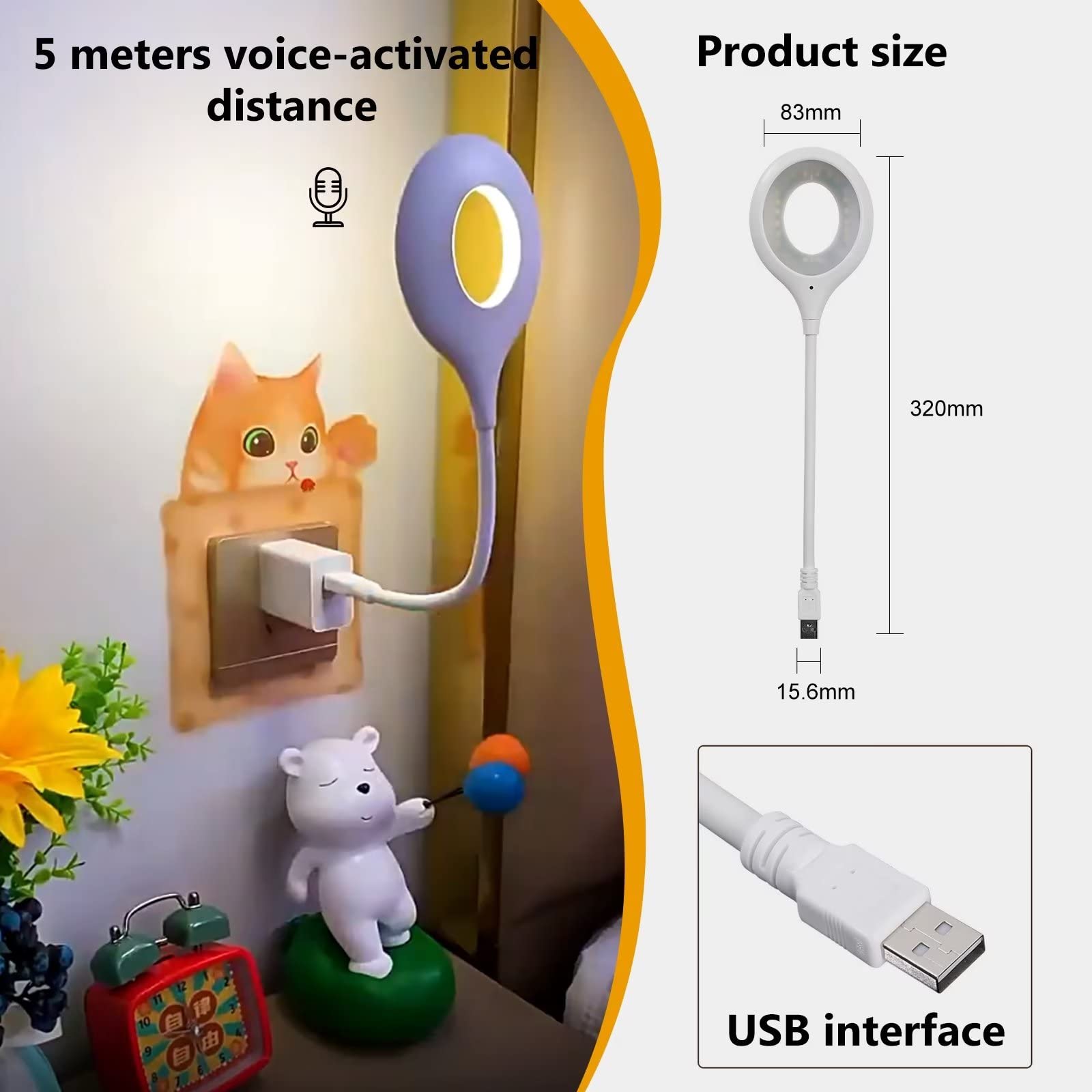ADITAM Veilleuse Intelligente à Commande vocale USB Lampe de Commande vocale Bureau veilleuse Flexible Mini Lampe de Bureau pour la Maison Chambre Double The Comfort