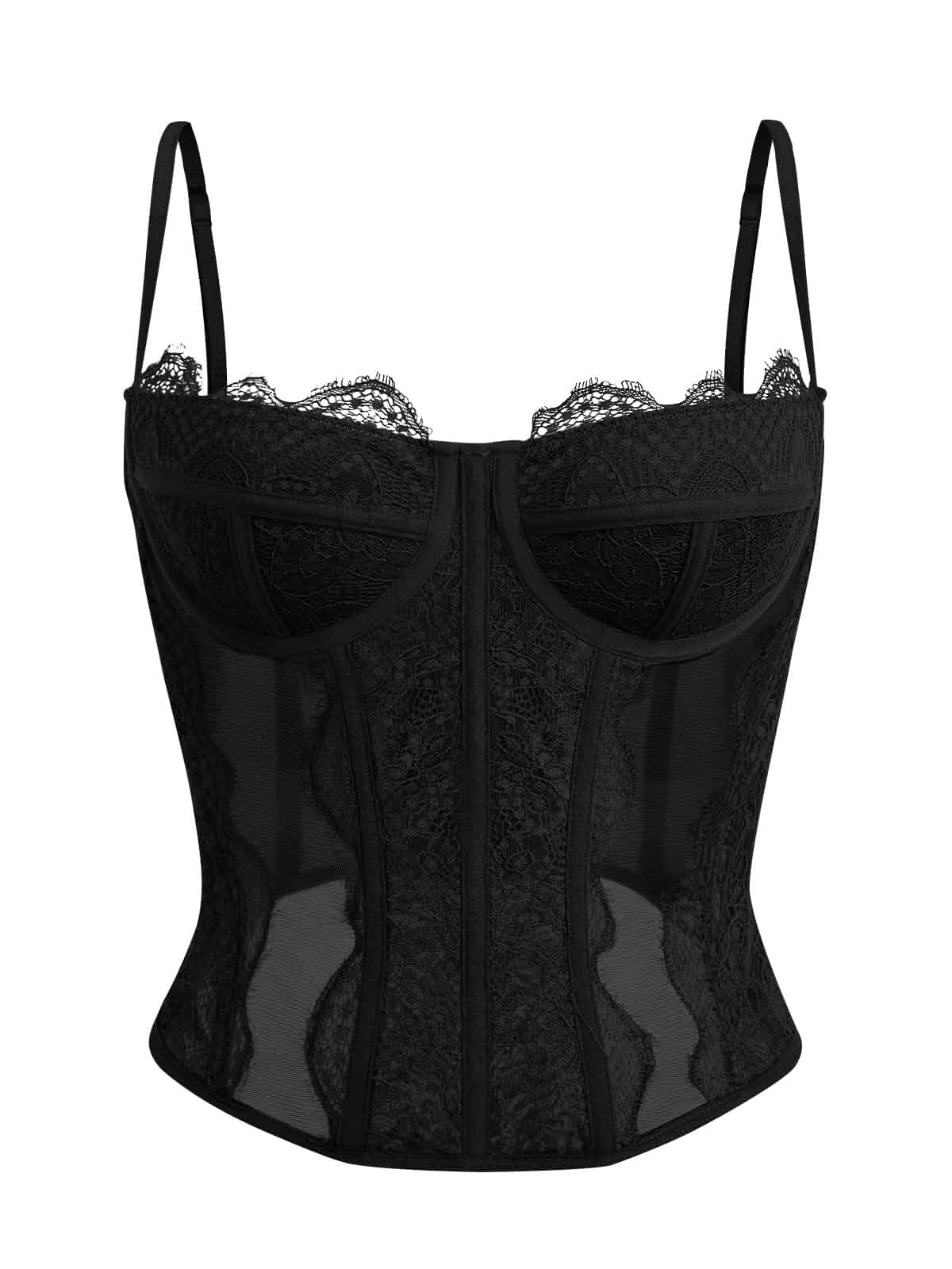 Dealmore Corset Tops for Women Going Out Fall Fashion Crop Sexy Lace Outfit Y2k Spaghetti Strap Tank, Date Night Mesh Bustier, Party Lingerie, Concert Club Festival Clothes, Trendy Cami