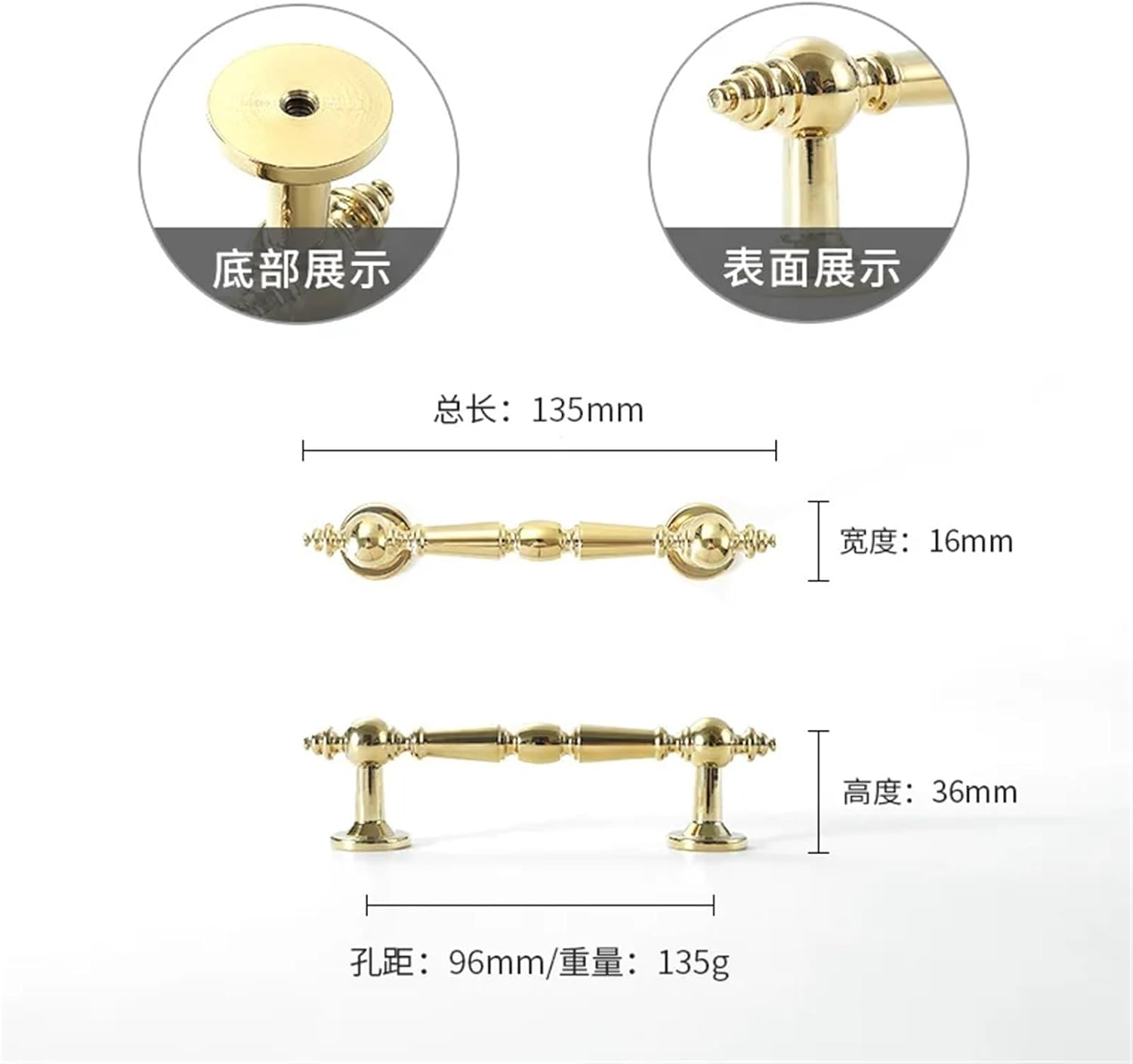 Stain Brass Cabinet Handle Kitchen Funiture Bar Pull Sold Brass Gold Handle Drawer Kitchen Cabinet Handles Shoe Cabinets Handle 1/6Pcs (Color : Gold 96mm, Size : 1pc)