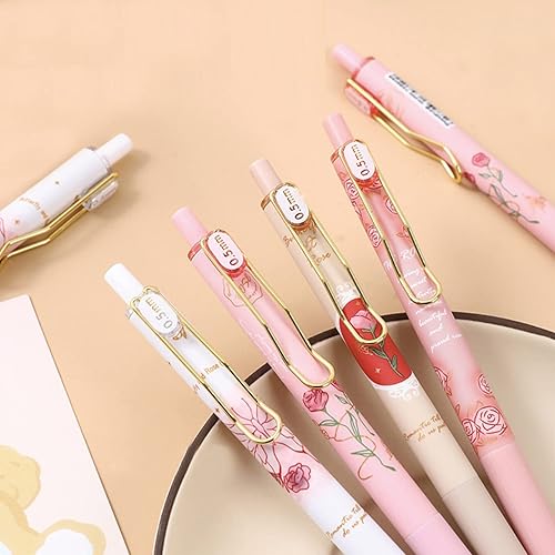 Miniatura 4 de MOZXIRZ 4 piezas de bolígrafos de gel retráctiles con flores, tinta negra, 0.5mm, para niñasmujeres, lindos, estéticos, bolígrafos para