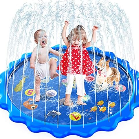 Toddler Toys - Splash Pad, Sprinkler & Splash Play Mat for Toddlers, Inflatable Outdoor Party Sprinkler Pad Wading Pool with 5 Patches for Kids Age 3+, Water Toys for Summer Outdoor Garden Beach-68" Cover