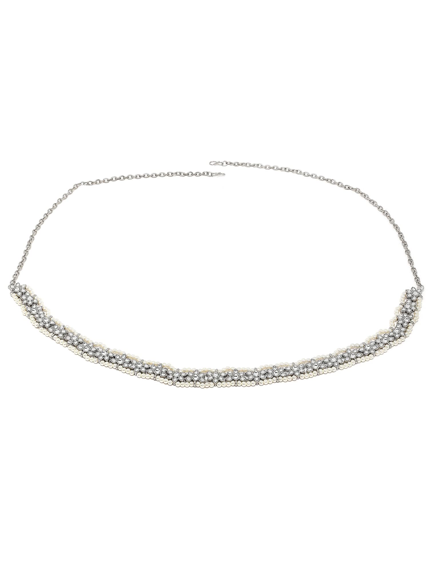 Karatcart Oxidised Silver Pearl Beaded Floral Kundan Kamarbandh for Women (B09ZYG5HW5) Amazon Price History, Amazon Price Tracker