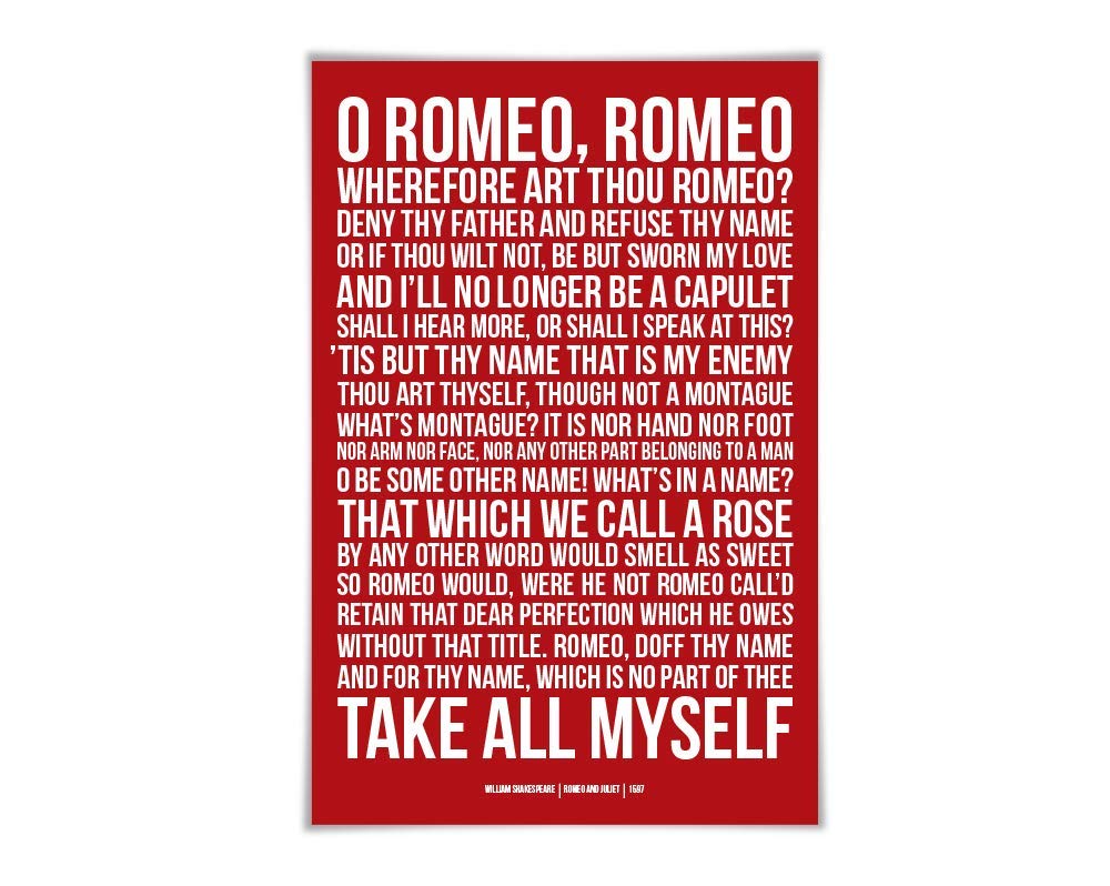 Romeo And Juliet Balcony Scene Quotes Amazon.com: Romeo & Juliet Quote Art Print. 60 Colours/6 Sizes. Shakespeare  Play. Theatre Poster : Handmade Products