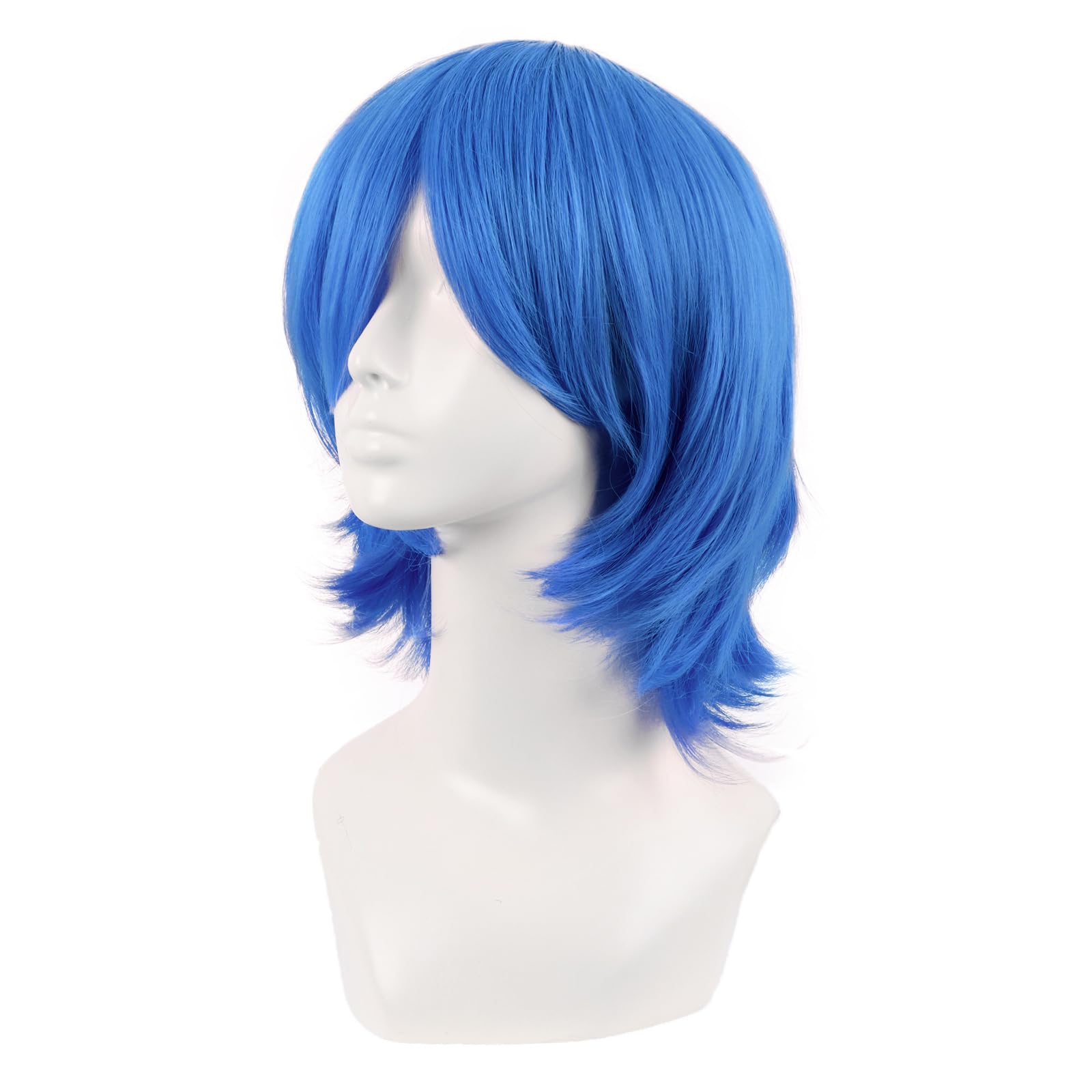 MapofBeauty 14 Inch/35 cm Short Cosplay Wolf Tail Synthetic Side Bangs Party Wig (Blue), 21.5 inches - Image 2