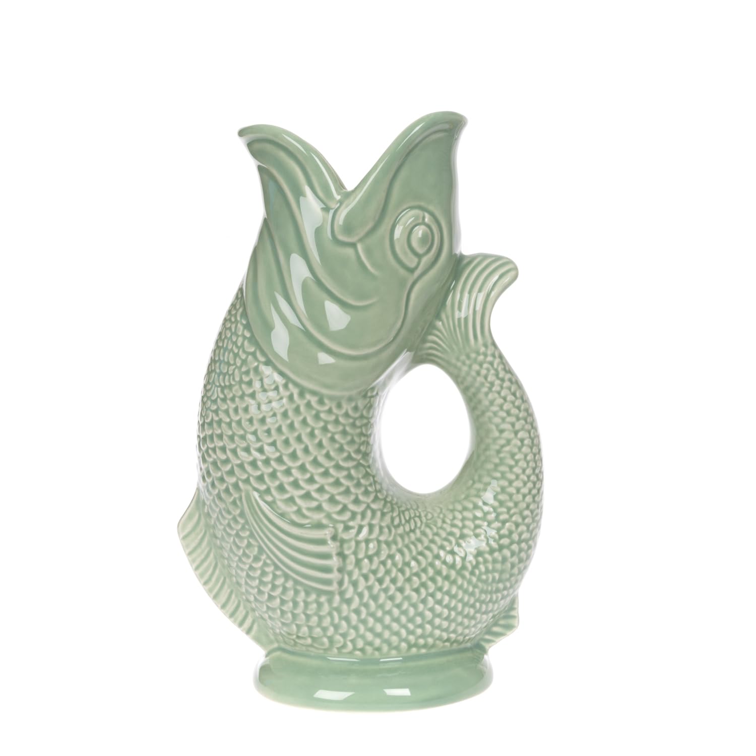 Carafe glouglou emblématique Gurgly, verte sauge, Petit format 23cm, 750ml - Pichet à eau en forme de poisson, vase décoratif, ornement, carafe