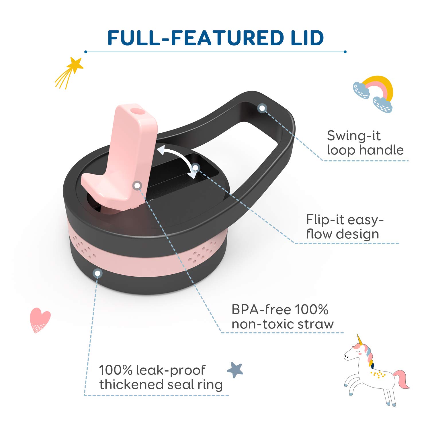 BUZIO Borraccia Con Cannuccia Unicorno in Acciaio Inox 400ml - Isolata per Bambini Senza BPA