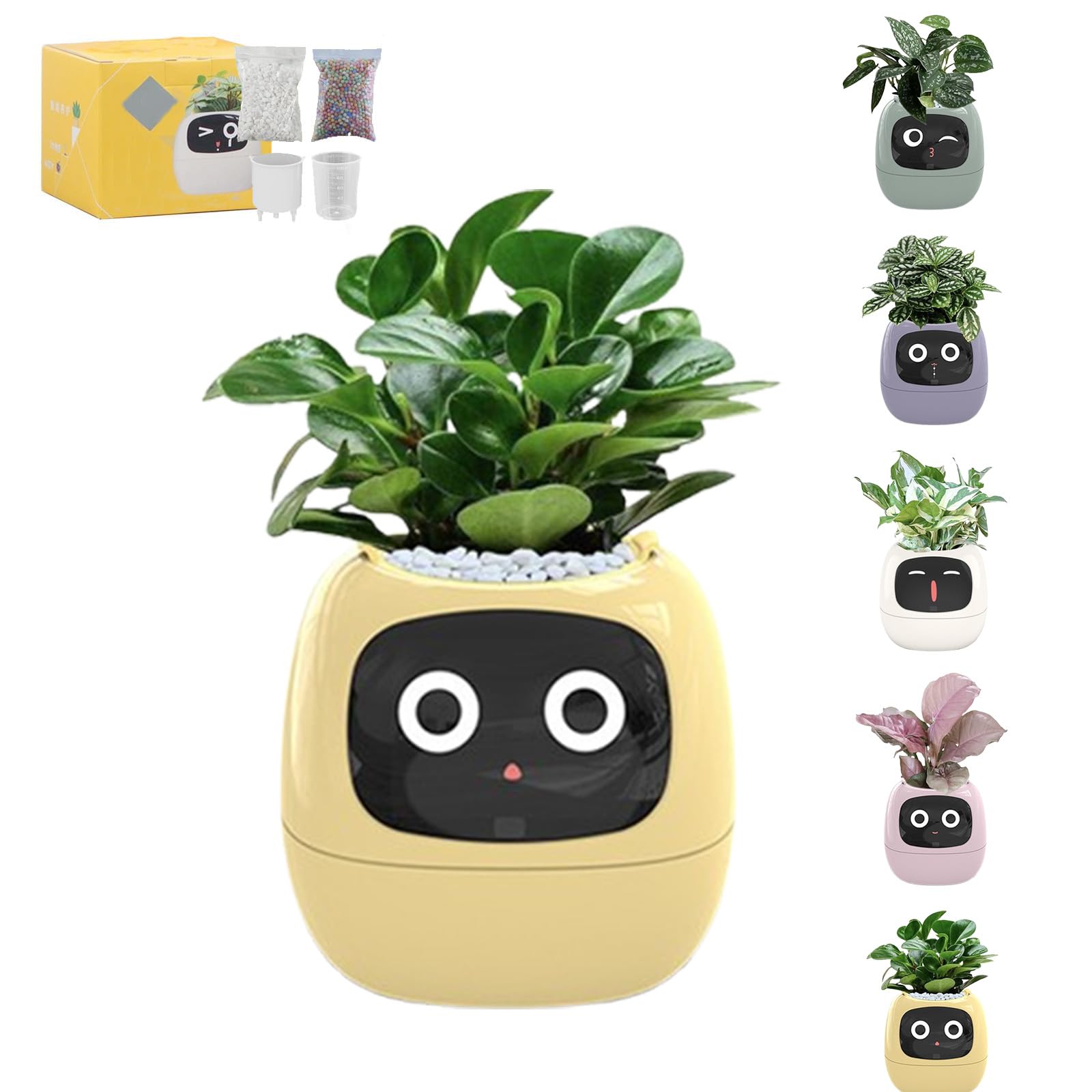 Genérico Maceta Inteligente con Expresión, Maceta Inteligente para Plantas para Decoración De Interiores, Macetas Inteligentes con Numerosas Animaciones Expresivas (Amarillo)