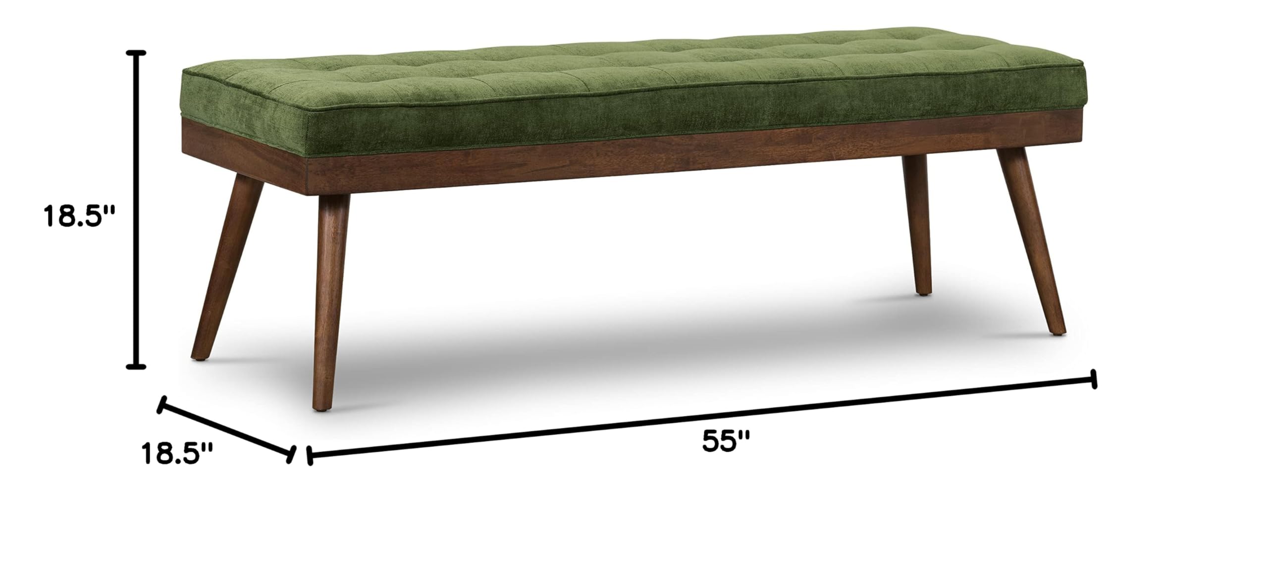 Poly & BARK Luca Fabric Bench – Tufted Upholstered Entryway or Bedroom Bench with Solid Wood Frame – Mid Century Inspired Seating in Fabric Green for Hallway, Living Room or End of Bed Use