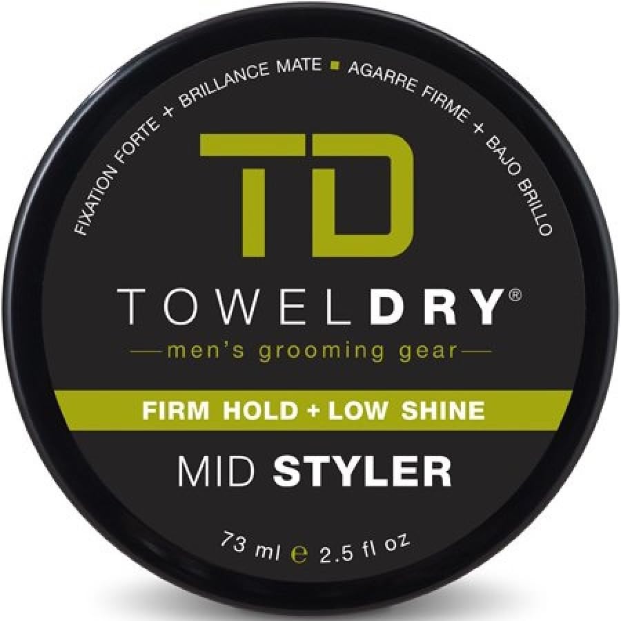 TOWELDRY Mid Styler Firm Hold + Low Shine Matte Finish - Men's Hair Styling Fiber Cream - 7/10 Hold - Easy Washout Formula - Men's Grooming Gear, Made in USA, 2.5 fl oz (73ml)