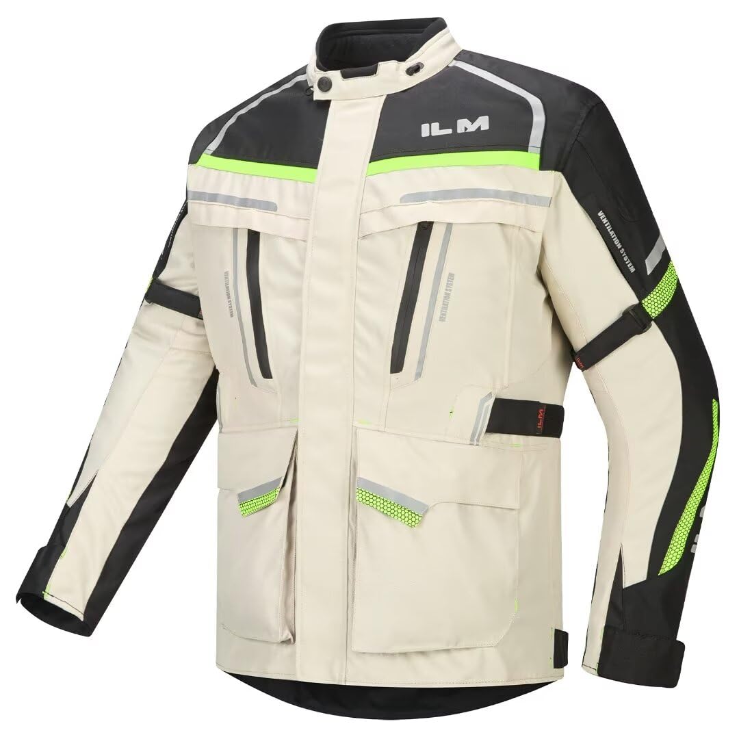 ILM Men's Street Motorcycle Jacket with CE Armor and Detachable Thermal Liner All Season Waterproof Adventure Touring Jackets Model JRL3 Cream, M