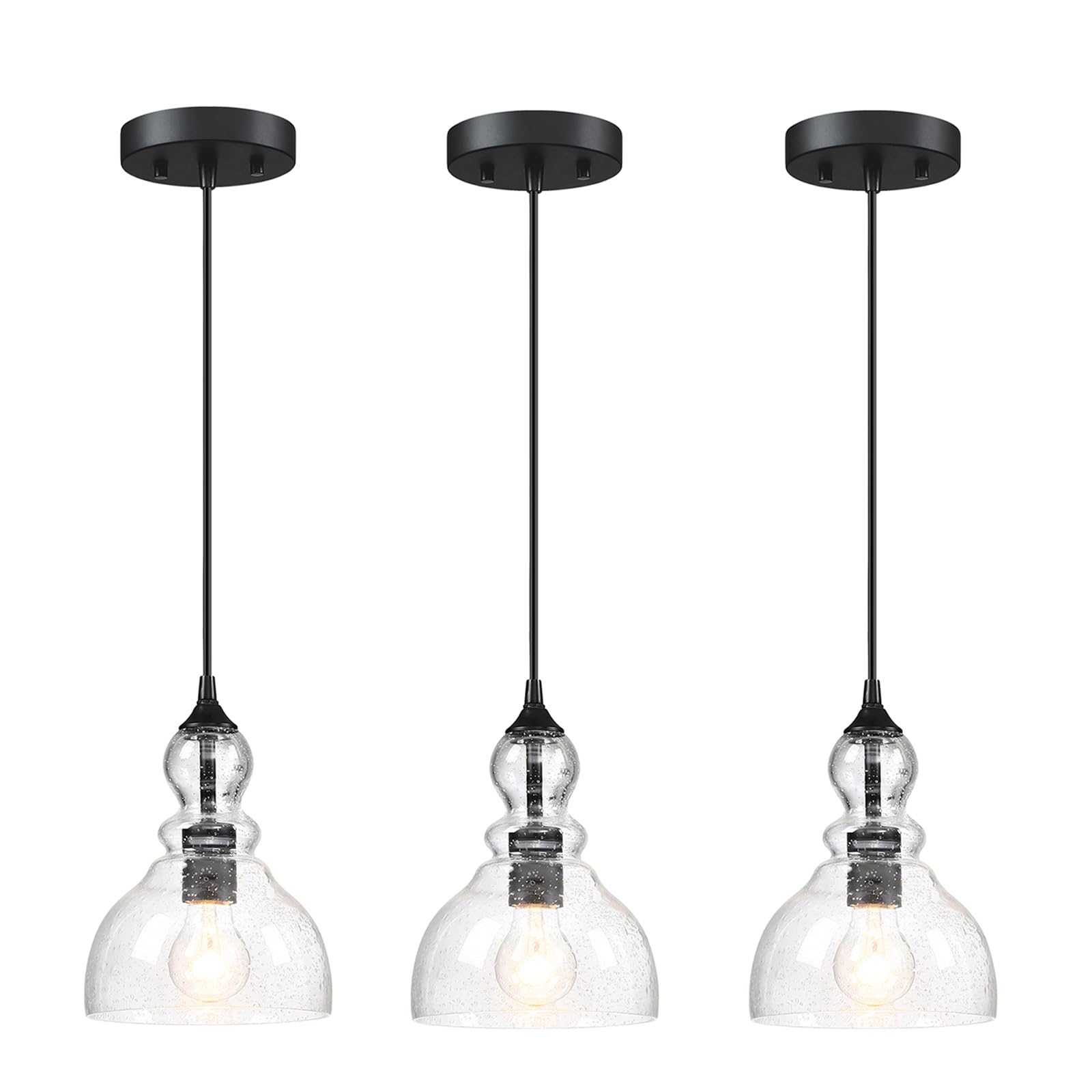 7" Wide 3 Pack Black Ceiling Pendant Lights for Kitchen Island Modern