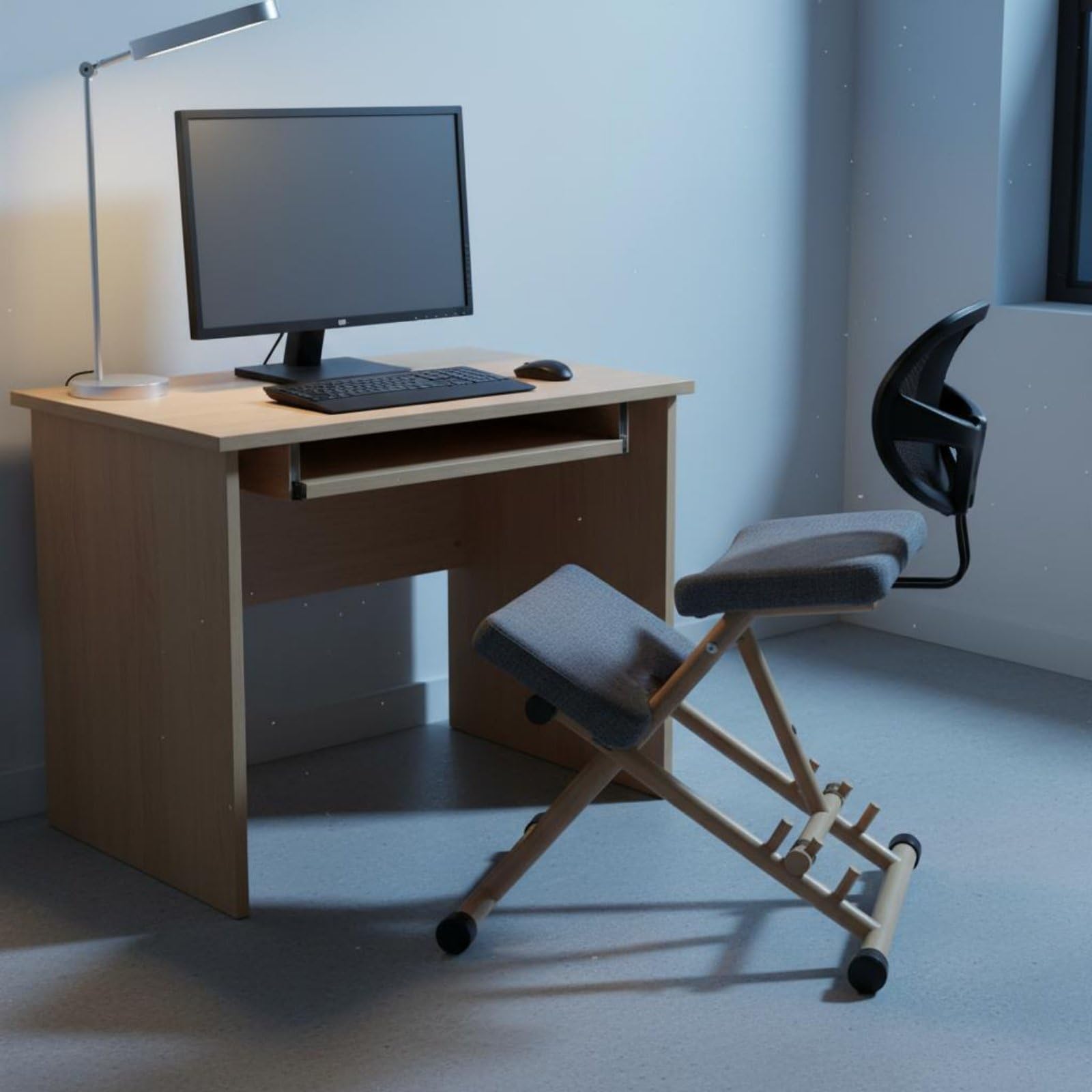 Qianly Silla de Rodillas Ajustable Silla Correctora de Postura Plegable Taburete Ergonómico Rodillas para Niños, Estudiantes, Dormitorio, Gris, con Respaldo